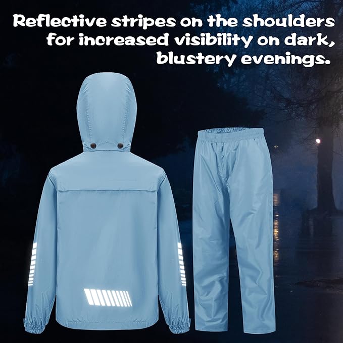 SWISSWELL Kids Rain Gear Boys Girls Youth Waterproof Rain Suit Breathable Reflective Raincoat and Pants