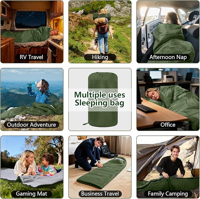 Sleeping Bags, Lightweight Camping Sleeping Bag for Adults, Kids, Hiking, Outdoor, Travel, Cold Weather & Warm