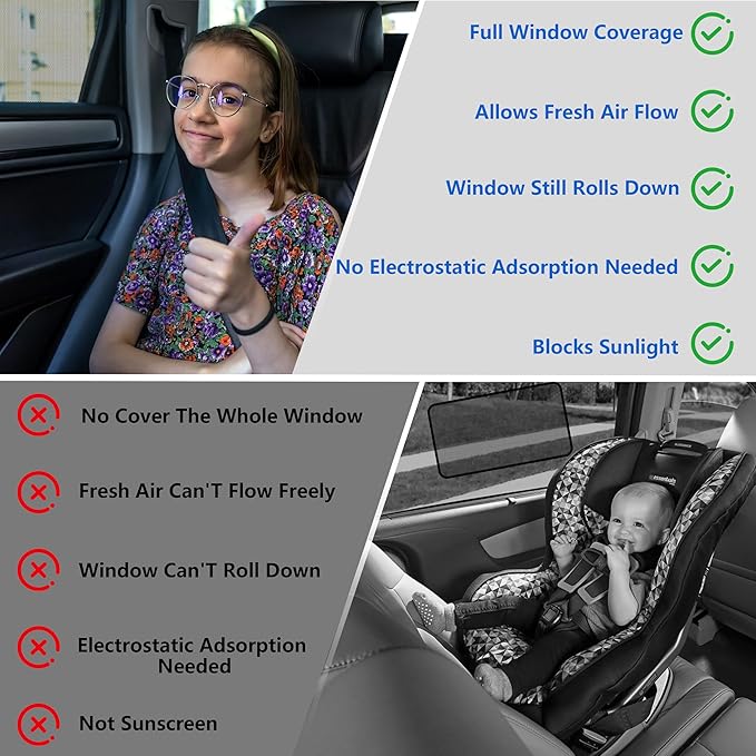 Car Window Shades, 2 Pack Stretchy Mesh Window Screen Car Sun Shade – Car Window Covers for Camping, UV Protection Heat Block, Privacy Window Cover for Car & SUV (Rear Windows)