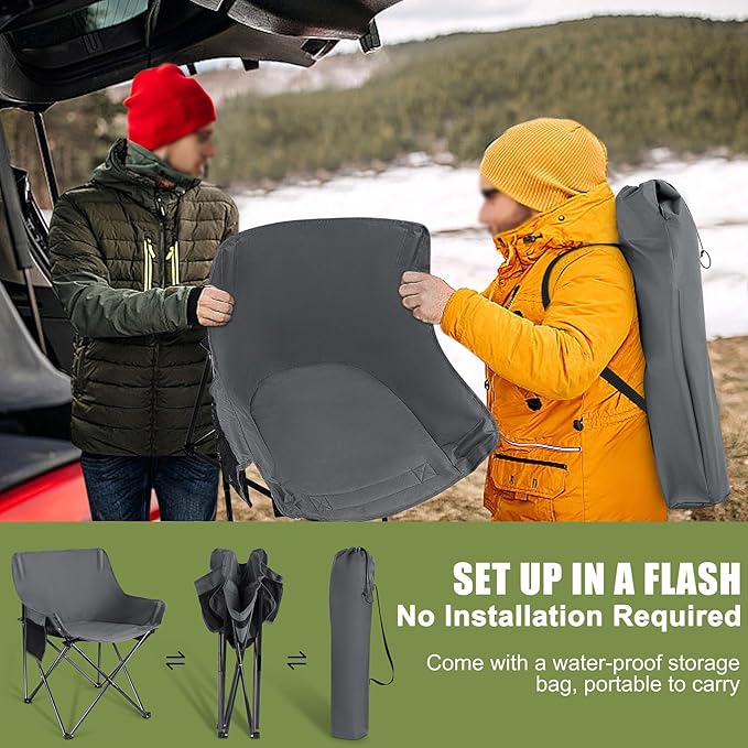 Joyfair Outdoor Camping Chair for Adult, Large Portable Folding Moon Chairs with Carry Bag for Patio Beach, Fishing, Lawn and More Outdoor Sports, 600D Oxford Fabric & Heavy Duty Steel (2, Grey)