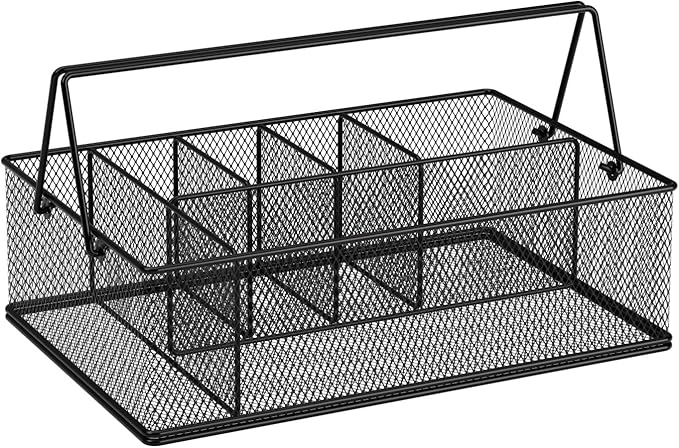 Paper Plate Organizer for Countertop, Metal Silverware Caddy with 6 Compartments for Cup, Napkin, Utensil Holder Caddy for Party, Camping, Picnic