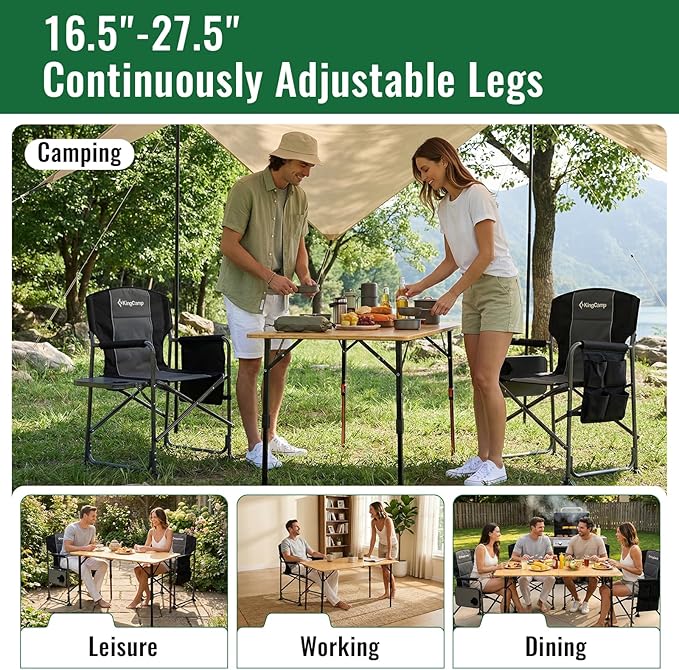 KingCamp Bamboo Folding Table, 47 Inch Large Portable Camping Table with Adjustable Height Legs for Uneven Ground, High-Strength Bamboo Surface Holds 265lbs, Multi-Scenario Table for Home & Outdoor