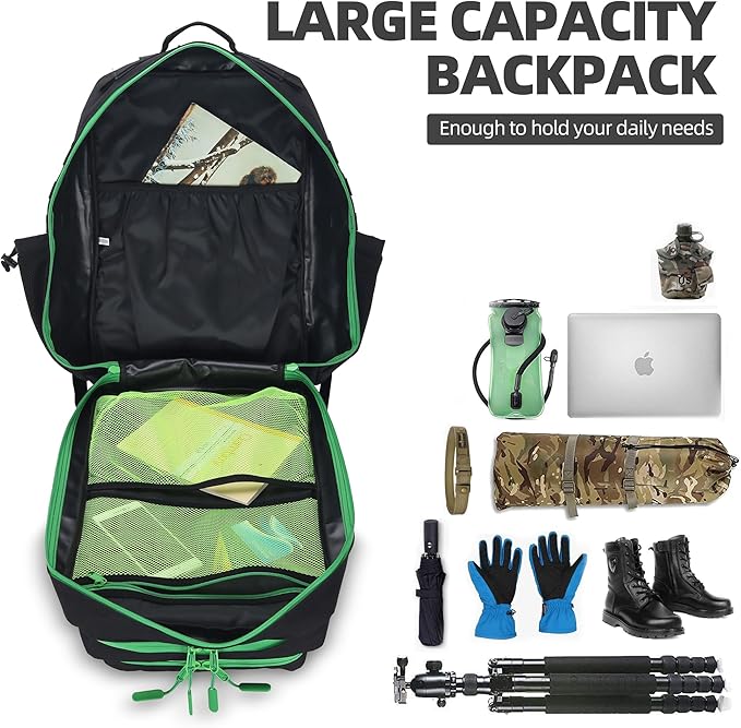 Lovelinks21 45L Tactical Assault Backpack - 3 Day Assault Pack with MOLLE Waterproof Rucksack (Back Green)