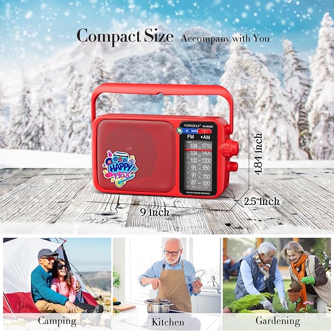 YOWGULF AM FM Radio with Best Reception,Bluetooth Portable AM FM Transistor,Battery Operated Radios or AC Power,Large Dial,Headphone Jack, Gifts for Seniors Elderly