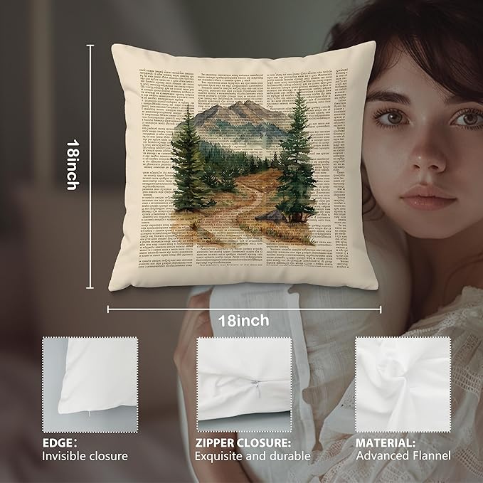 Nature Adventure Camping Pillow Covers 18x18 Set of 2, Gifts for Hiking Camping Lovers, Vintage Campfire Mountain Decorative Throw Pillow Covers for Couch Sofa Bedroom Living Room Home