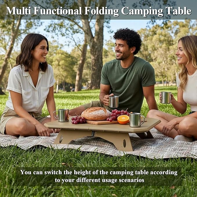 LiveGo Foldable Camping Table, Lightweight Folding Outdoor Table with Aluminum Legs, 2 in 1 Adjustable Height Portable Folding Table for Beach, Picnic, Grilling, Hiking & Fishing Indoor Outdoor