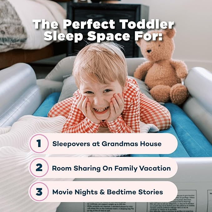 SlumberPod SlumberTot Inflatable Toddler Travel Bed - Portable Kids Air Mattress with Safety Bumpers - Perfectly Sized Ideal for Travel or Home Use - Includes Electric Pump