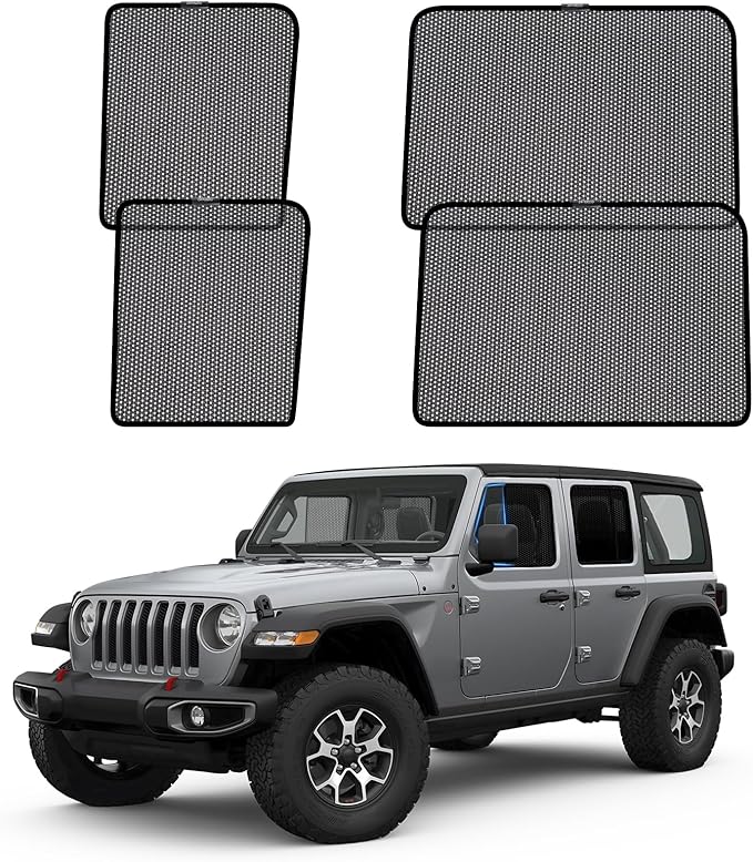 ZATOOTO Car Window Shades for Jeep Wrangler 2019-2024, Car Side Window Sun Shade Breathable Mesh Sun Blocker for Baby, Protection from 99% UV Rays and Glare for Camp Nap Relax(Excluding Hybrids)