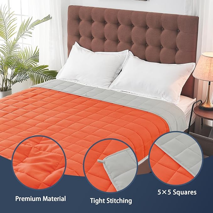 yescool Weighted Blanket for Adults (18 lbs, 60" x 80", Orange) Cooling Heavy Blanket for Sleeping Perfect for 110-130 lbs, Queen Size Breathable Blanket with Premium Glass Bead, Machine Washable