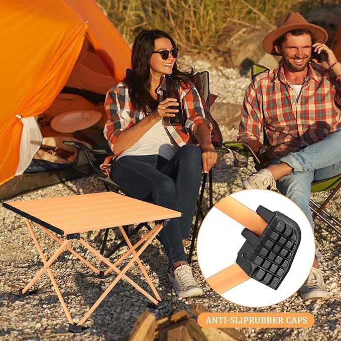 Tesouro Portable Camping Table,Folding Side Table Aluminum Top for Outdoor Cooking, Hiking, Travel, Picnic (Apricot-Medium)