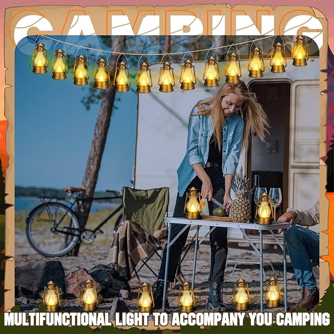 Ferraycle 12 Pcs Mini Lantern for Centerpiece Western Wedding Decor 4 Inch Camping Decorative with LED Candle Vintage Hanging Lantern Ornaments Bulk for Cowboy Cowgirl Xmas Party Decoration (Bronze)