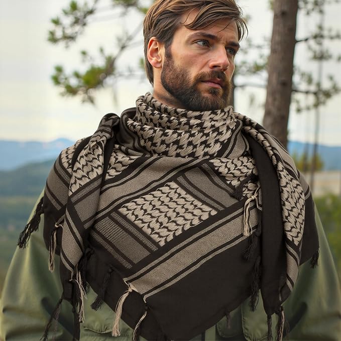 Aonal Military Shemagh Tactical Desert Scarf, 100% Cotton Keffiyeh Neck Head Scarf Wrap for Men Women