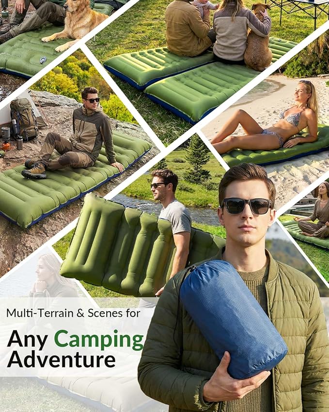 NINTYNINE Camping Sleeping Pad, 5.9" Extra-Thick Reinforced Camping Pad with Built-in Pillow & Foot Pump, Ultralight Compact Inflating Sleeping Mat for Backpacking Hiking Travel Tent Beach