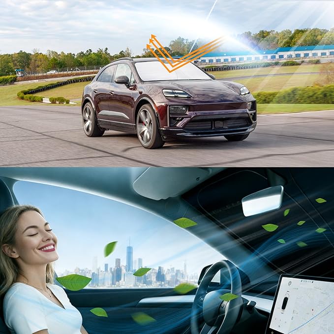 Windshield Sun Shade Custom Fit for 2014-2024 2025 2026 Porsche Accessories Foldable Sunshade Sun Blocker Protect Car from Sun Rays & Heat Damage Keep Car Cooler