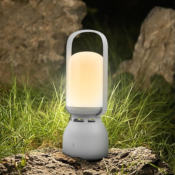 JackonLux Camping Lantern with Speaker, Portable Rechargeable Outdoor Lantern, 11 Mode RGB Color Dimmable LED Night Light for Camping, Home, Party and Hiking (1, White)