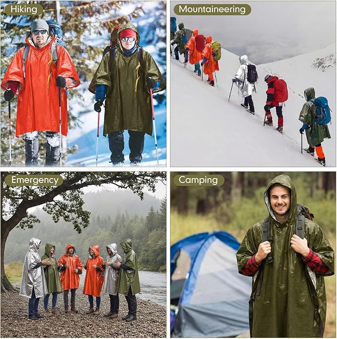 Tellegloww Emergency Ponchos with Polyester Film Blanket Liner Waterproof Windproof Thermal Survival Blanket Rain Ponchos