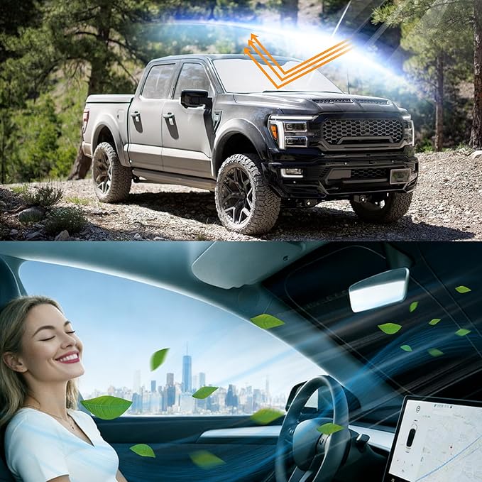 Windshield Sun Shade Compatible with 2021-2024 2025 2026 Ford F150 F-150 (Lariat, King Ranch, Platinum, XL XLT Limited Raptor) Accessories Sunshade Shield Protector