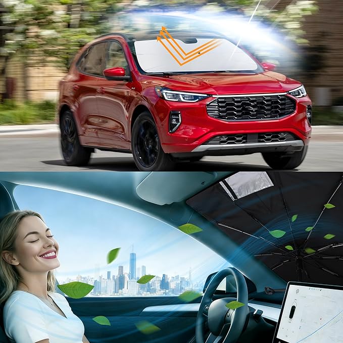 Windshield Sun Shade Umbrella Accessories Compatible with 2020-2025 2024 2023 2022 2021 2020 Escape S, SE, SE Sport Hybrid, SEL, Titanium for Ford Foldable Sunshade Sun Visor Blocks UV