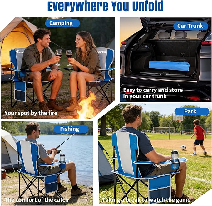 DIAMONDFORGE High Back Camping Chair for Adult, Portable Folding Camp Chair, Outdoor Camping Chair with Wide Cup Holder, Side Pocket for Hiking Fishing Sports (500LBS Oversized/300LBS Breathable Mesh)