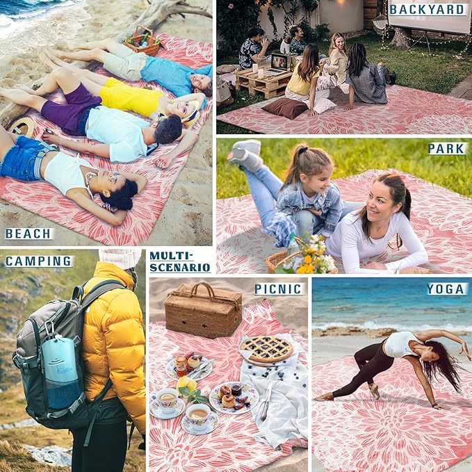 Famstar Beach Blanket Sandproof Waterproof 78''×110'' 1-7Adults Oversized,Compact Lightweight Durable Beach Mat for Travel Camping Hiking Picnic Blanket