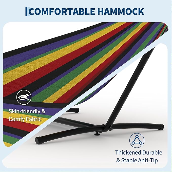 Garvee 2 Person Hammocks with Stand for Outside, Double Hammocks Portable Space Saving Heavy-Duty Steel Stand for Indoor Outdoor Patio with Carrying Bag, 450 lbs Capacity
