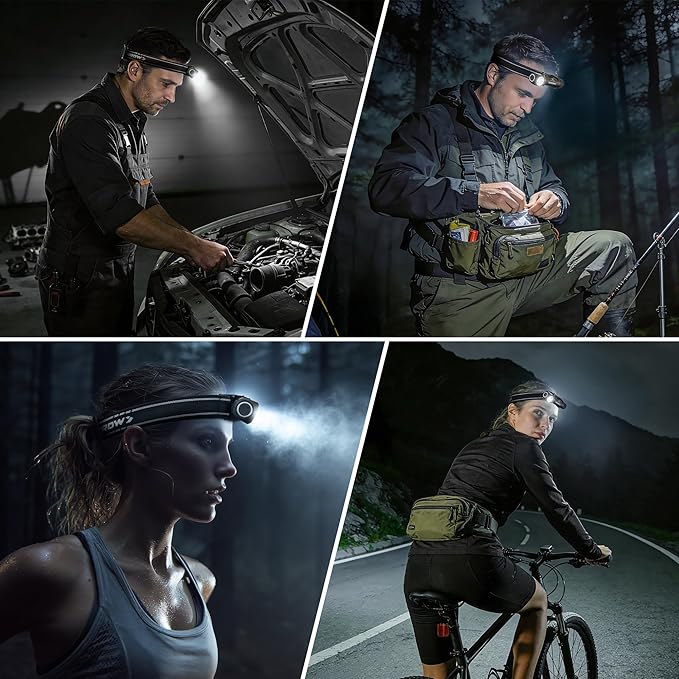 Arrow 1000 Lumens LED Headlamp Rechargeable, 90° Rotatable Head Lamp with Magnetic Tail Cap, Multi Modes Detachable Flashlight for Outdoor, USB-C Cable, Headlamp Mount & 3M Adhesive Included