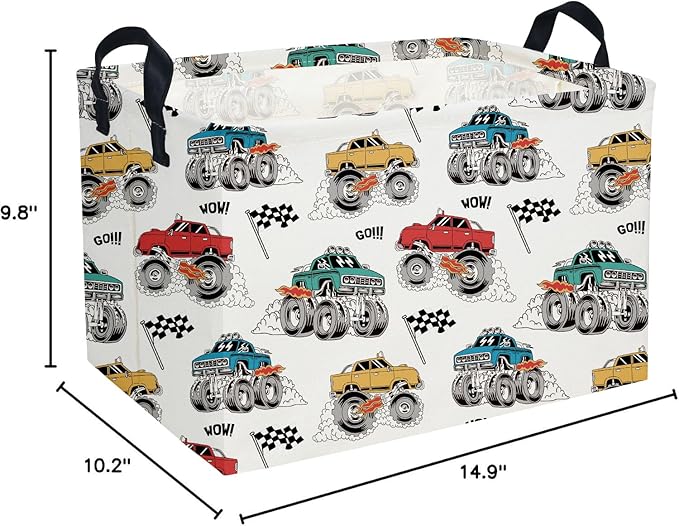 Essme Rectangular Monster Truck Baskets Boys Basket,Kids Storage Bins with Handles for Car Decor, Racing Storage Bin(Monster truck)