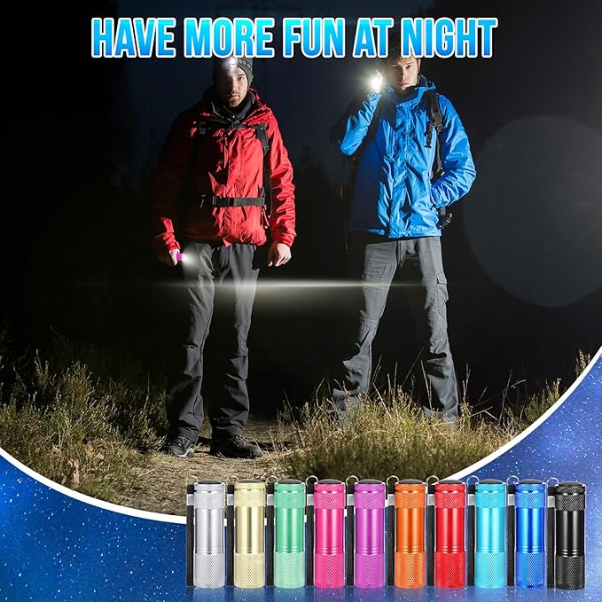 VIHOSE 12 Pcs Mini Flashlights Bulk, Bright Aluminum Handheld Flash Lights with Lanyard, Small LED Flashlights for Night Reading Emergency Hurricane Camping Hiking Party Favors(Bright Colors)