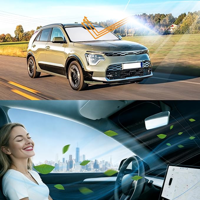 Windshield Sun Shade Accessories Compatible with 2017 2018 2019-2022 NIRO for Kia Foldable Sunshade Sun Visor Blocks UV