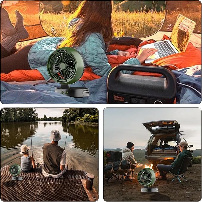 Portable Solar Fan - 10000mAh Big Battery, Compact & Lightweight, Solar-Powered, 4 Speeds & LED Light for Camping, Hiking & Emergencies!