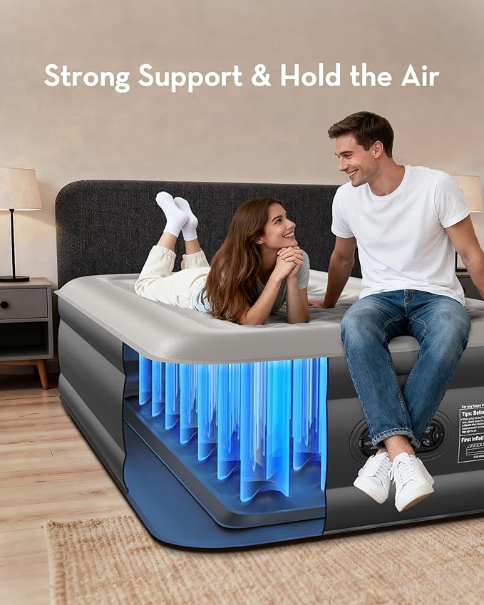 OhGeni Twin Air Mattress with Built in Pump, Blow up Mattresses, Ideal Alternative to a Bed, 18" Raised Blow Up Colchones Inflables Airbed for Guests & Home, Ideal for Home Use and Outdoor Camping