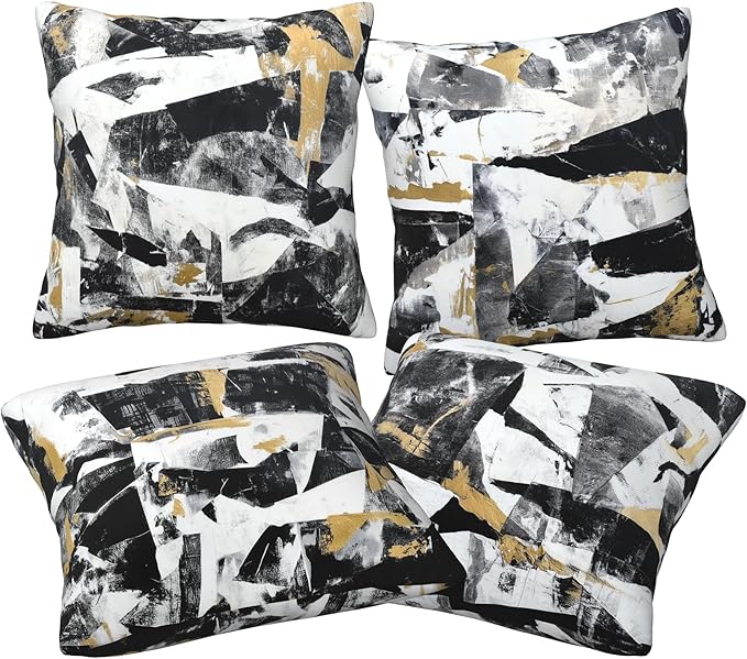 Black White Abstract Throw Pillow Covers 18 X 18 Inch Set of 4 Decorative Cushion Cover Home Decor for Sofa Chair Couch Bedroom Living Room
