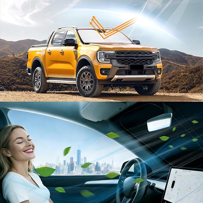 Windshield Sun Shade Compatible with 2019-2024 2025 2026 Ford Ranger Accessories Custom Fit Sunshade Sun Visor Heat Protection Keep Car Interior Cool