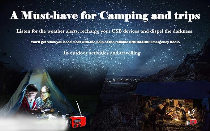 2000mAh SOS Alarm Emergency AM FM Weather Radio, 3LED Type-C Hand Crank Solar Battery Operated Portable Wind Up Radio Flashlight, Cell Phone Charger Survival Kit (Red)