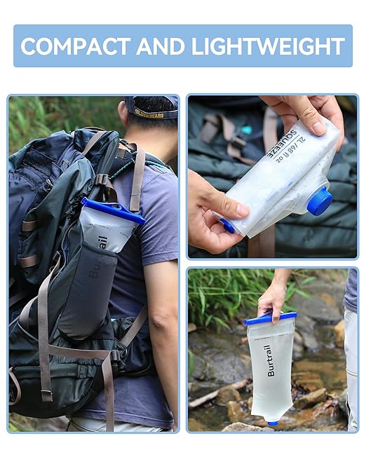 Water Bag 2L Compatible with Squeeze Water Filtration System, Foldable Squeeze Bag for Survival Water Filter Straw, Wide Mouth and 28mm Narrow Mouth Water Container