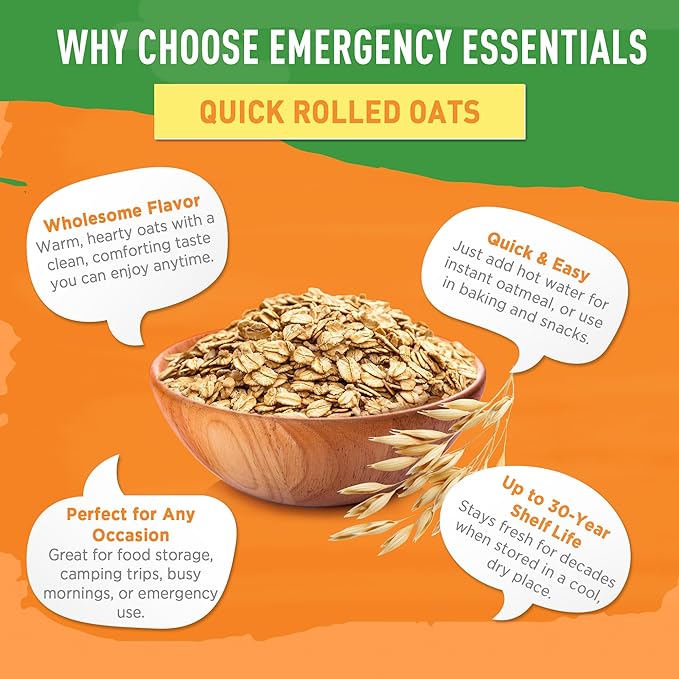 Emergency Essentials Quick Oats #10 Can|Bulk Instant Oatmeal for Long Term Storage|24 Servings,Survival Pantry Supply, Shelf Stable Up to 30 Years