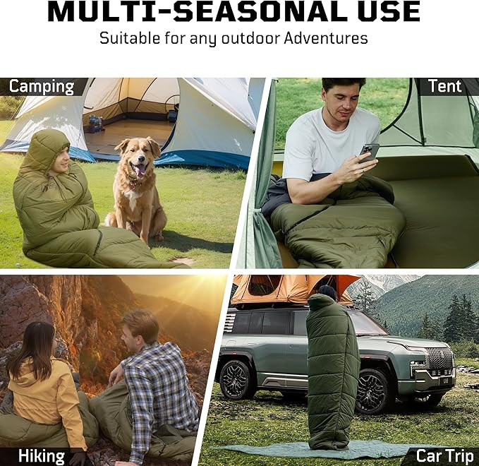 Mummy Sleeping Bag for Adults, 25℉-36℉ Cold Weather Backpacking Sleeping Bag, Lightweight 3-4 Season Winter Camp Bag with Adjustable Hood & Compression Sack, Machine Washable