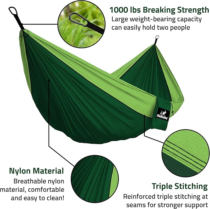 MalloMe Camping Hammock for Adults & Kids - Portable Hammocks for Outside - Hamacas para Adultos Outdoor Single & Double Two 2 Person Hammock - Hamaca/Hamacs/Amacas Heavy Duty Tree Travel Hamock