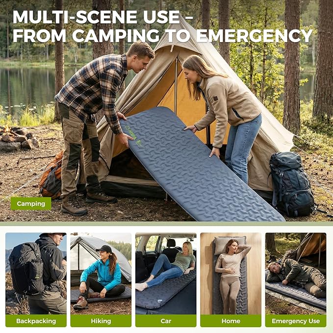 ATEPA Self-Inflating Sleeping Pad, Compact Foam Camping Pad with 3cm High-Resilience 4-Side-Compression Sponge, Lightweight & Portable Mat for Backpacking, Hiking, Camping, Grey