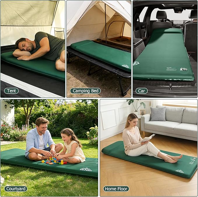 Memory Sleeping Pad, 3.1" Ultra-Thick Foam Sleeping Mats for Camping, 9.5 R-Value Insulated Self Inflating Sleeping Pad with Pillow, Camping Mattress Pad for Car Travel Tent