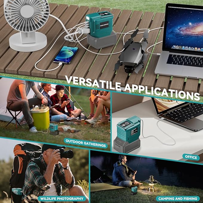 VAXCANZE 200W Power Inverter for Makita, DC 18V to AC 110V Inverter, Portable Power Station with 2 USB Ports & 1 AC Outlet & 1 Type-C Fast Charging, Battery Adapter with LED, Battery Not Included