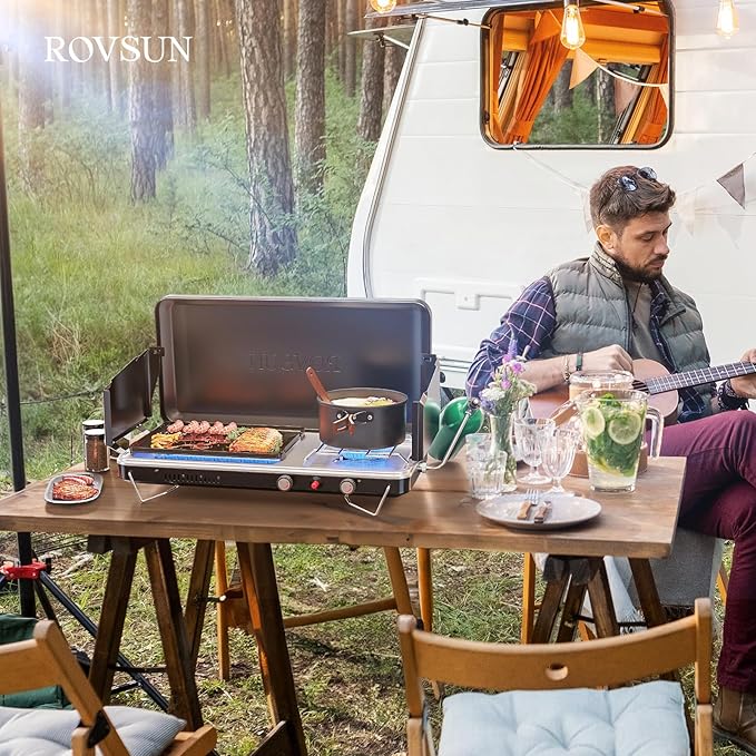 ROVSUN 2-in-1 Portable Camping Stove with Grill