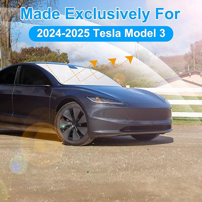 10PCS Sunshade Roof & Full Windshield Side Window for 2024-2025 Tesla Model 3, Heat Insulation Foldable Sun Shade Cover Camping Privacy Accessories with Storage Bag