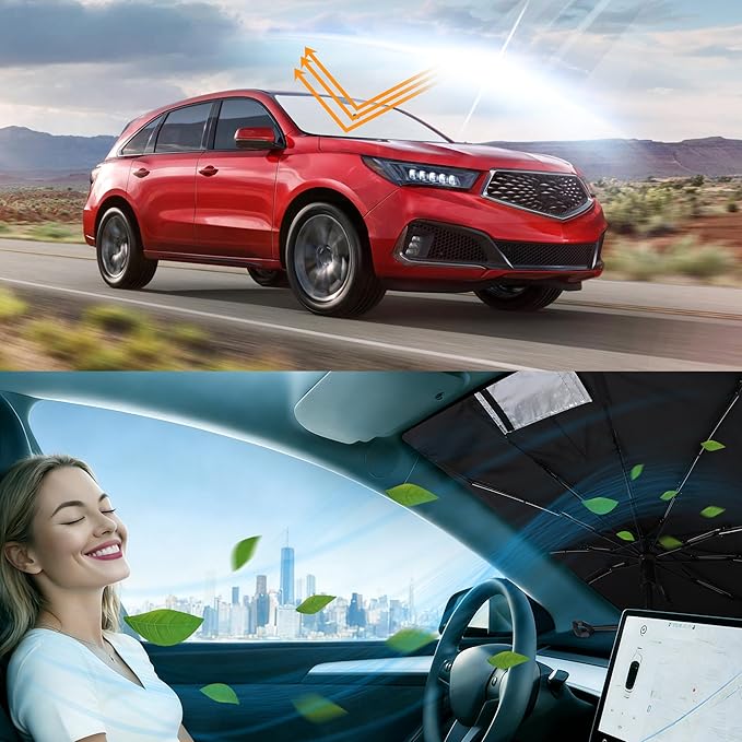 Windshield Sun Shade Umbrella Custom Fit for 2021 2022 2023 2024 2025 2026 Acura MDX Accessories Foldable Sunshade Sun Blocker Protect Car from Sun Rays & Heat Damage Keep Car Cooler