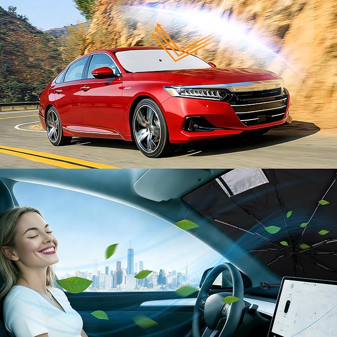 Windshield Sun Shade Umbrella Foldable Reflective Sunshade Fit for 2018-2022 Honda Accord Sedan Accessories Sun Visor Heat Protection Keeps Car Cool