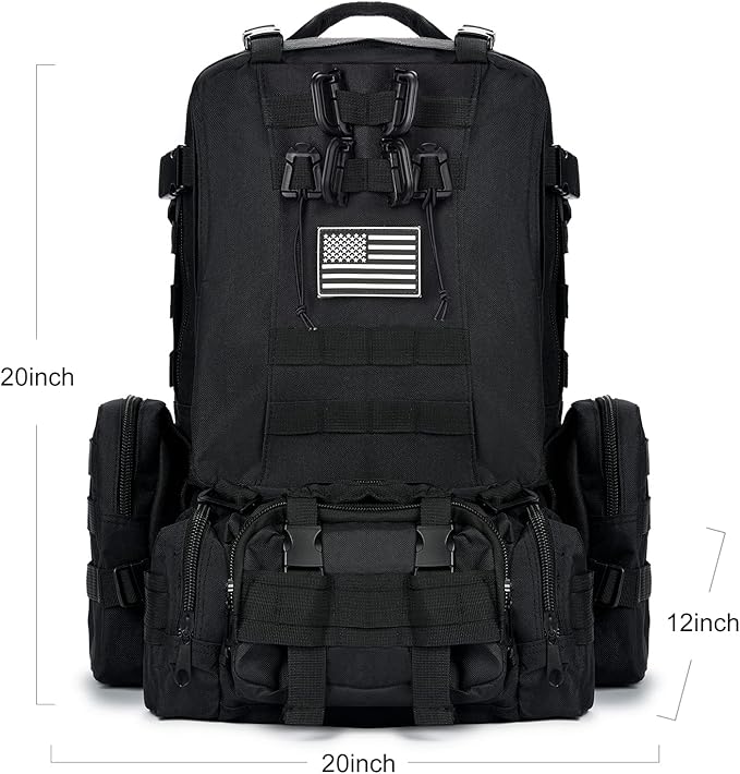Large Military Tactical Backpack for Men, 40-50L Backpacks for Women, Bug out Bag Army 3 Days Assault Pack Bags Rucksack with Molle System Black