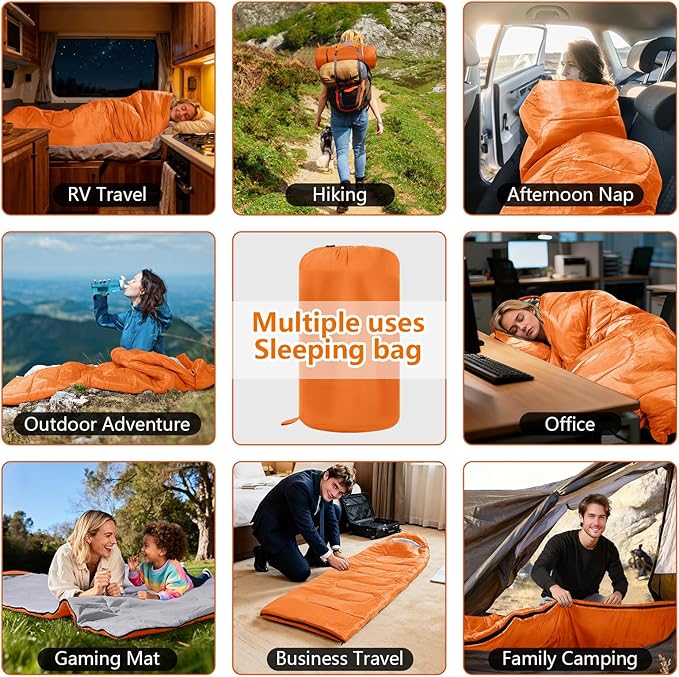 Sleeping Bags, Lightweight Camping Sleeping Bag for Adults, Kids, Hiking, Outdoor, Travel, Cold Weather & Warm