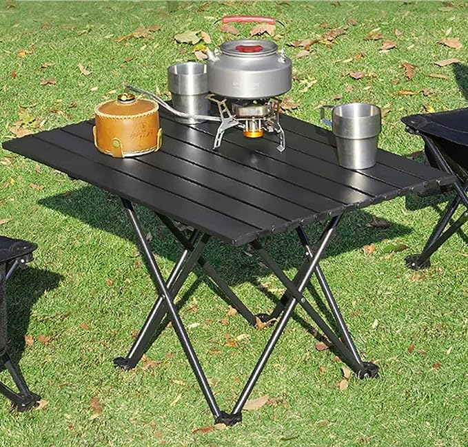 YIKANGHENG Folding Camping Table, 16 Inch x 13.8 Inch x 11.4 Inch Black Carbon Steel Foldable Table with Storage Bag for Home and Outdoors (S)