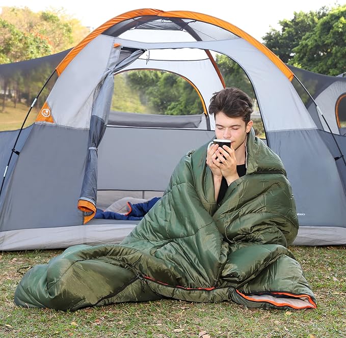 Amazon Basics 40°F Cold Weather Two-Person Sleeping Bag for Outdoor Camping, Queen Size XL, 87" x 59", Olive Green