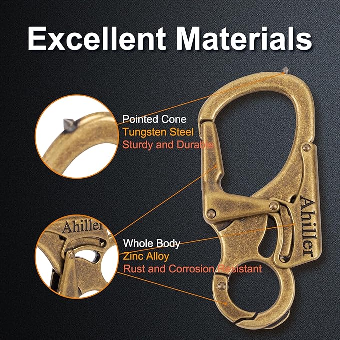 Ahiller Carabiner Keychain Clip, Double Lock Designed - Tungsten Steel Tip, Multifounction Tools for Camping, Hiking, Fishing, Outdoor Survival